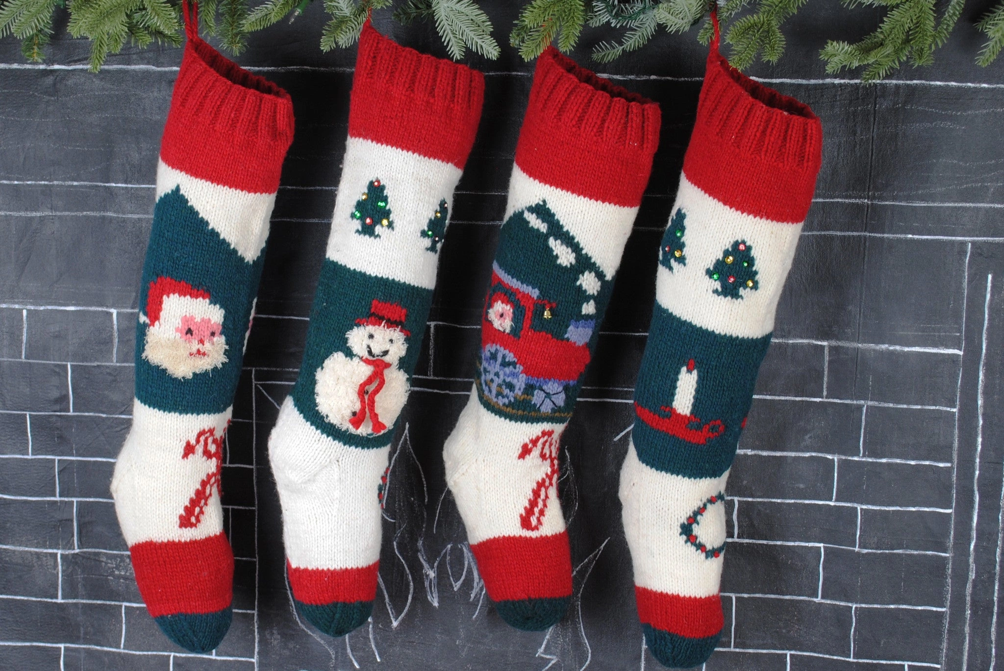 Cozy Christmas Train Stocking Personalized Hand Knit Heirloom