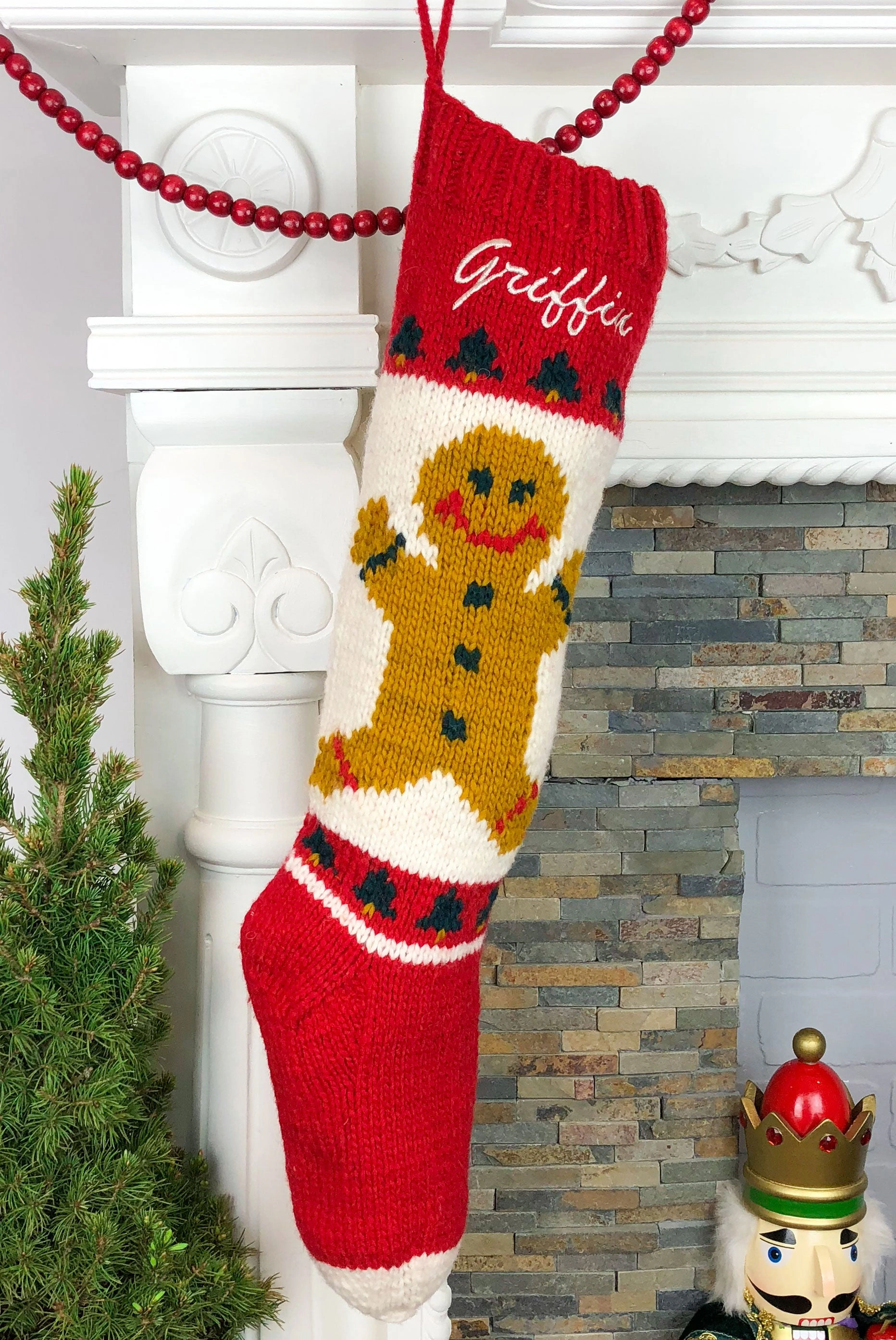 Hand-Knitted Gingerbread Man Stocking – A Sweet Christmas Treat!